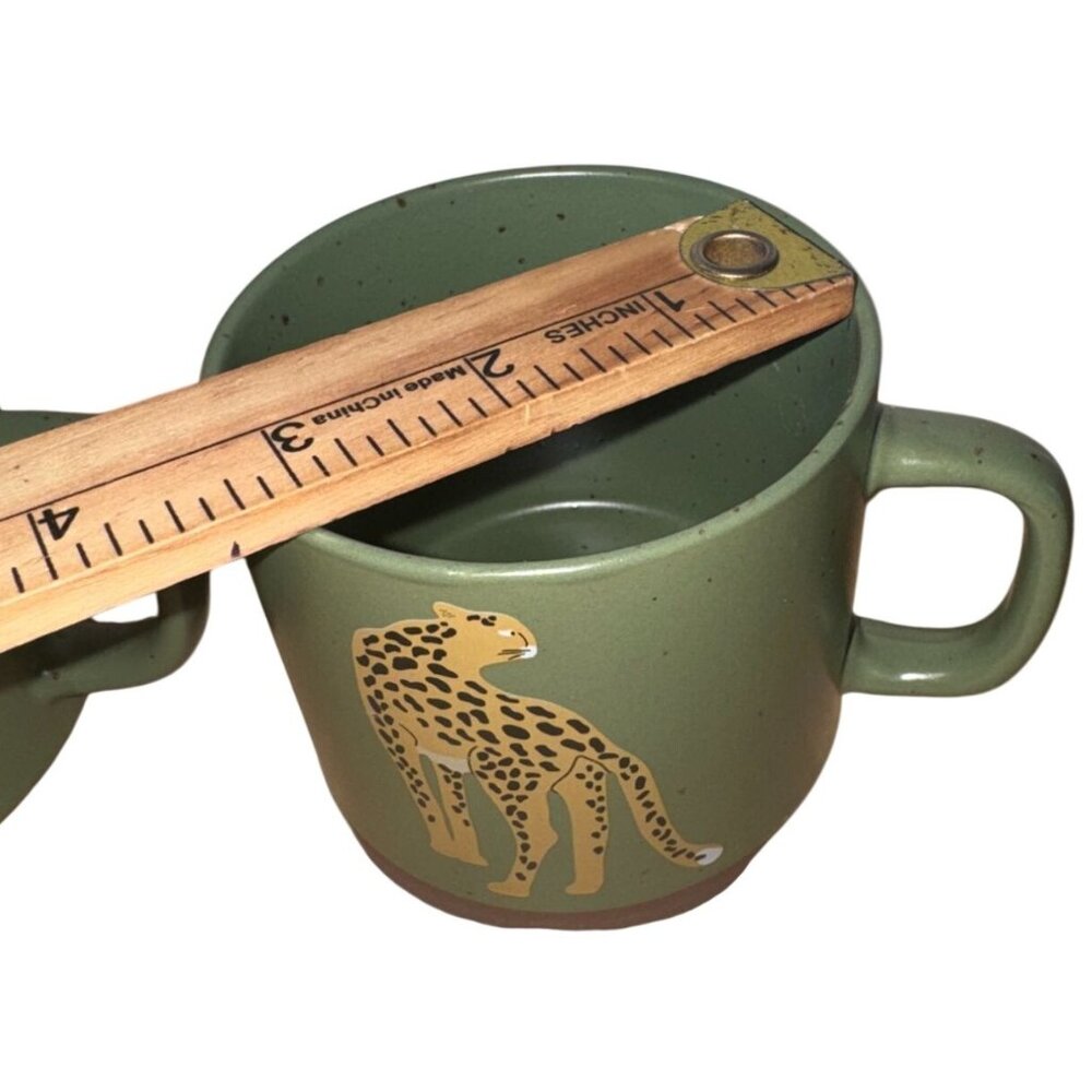 Set Of 2 Green Ceramic Cheetah Print Coffee Mugs - 3.5" Tall & 4" Diameter - Picture 5 of 5